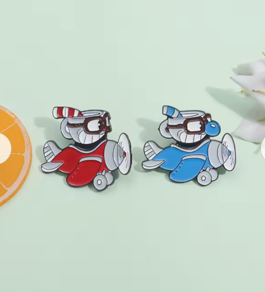 Cuphead and Mugman Flying Pin Badge PAIR